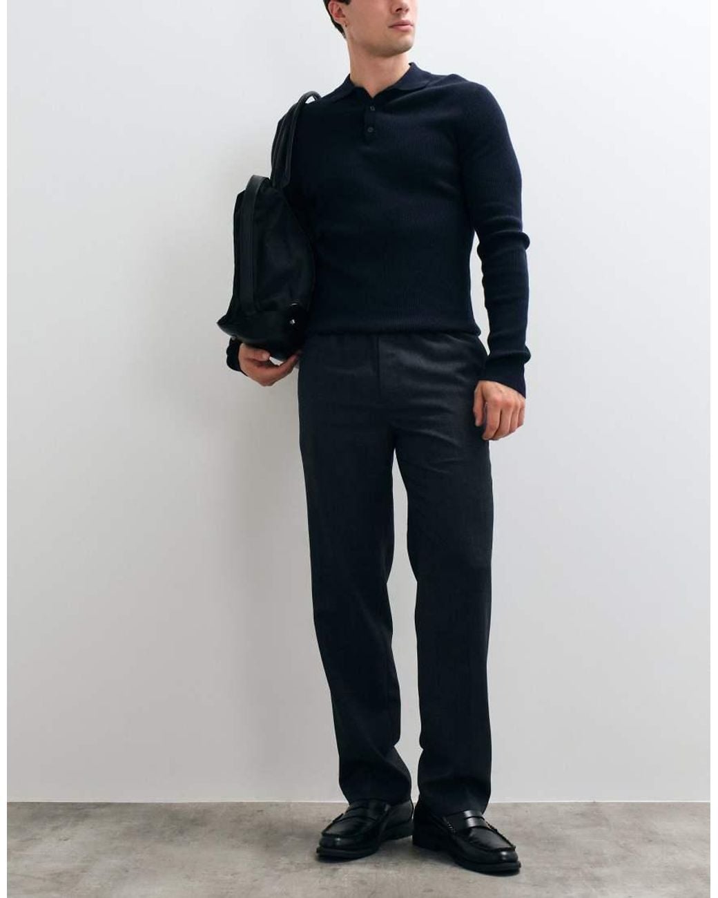 ARKET Blue Wool Blend Pull On Straight Leg Trousers for men