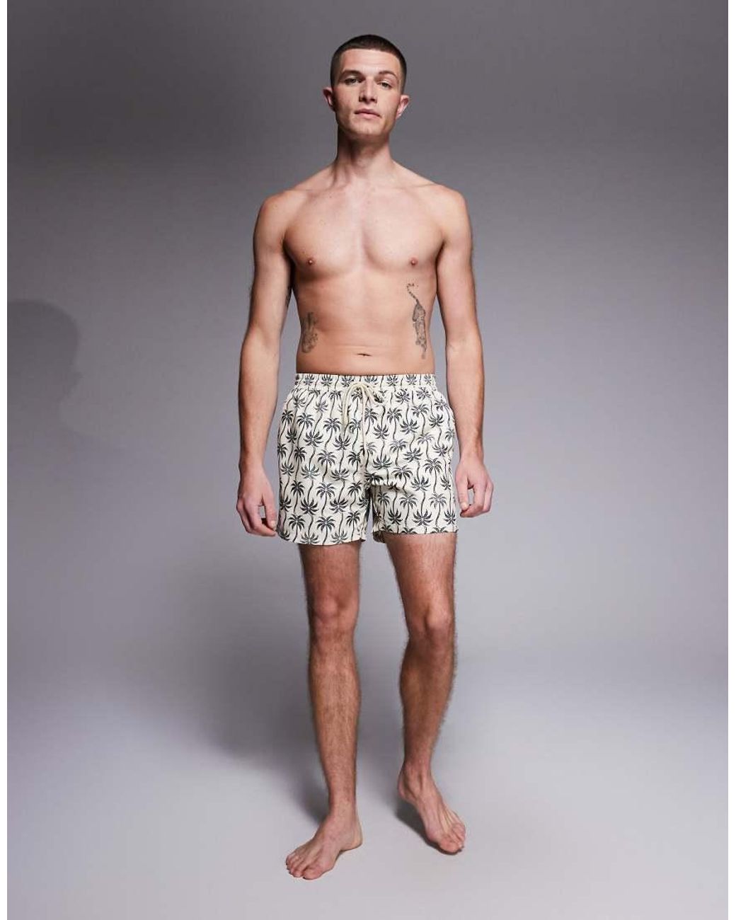 South Beach Gray Palm Print Swimshort for men