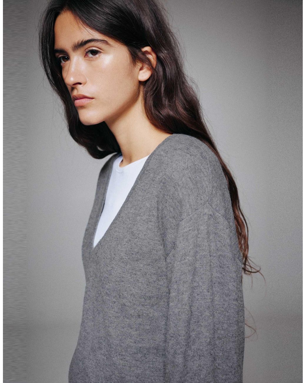 Pull&Bear Gray Basic-pullover mit v-ausschnitt