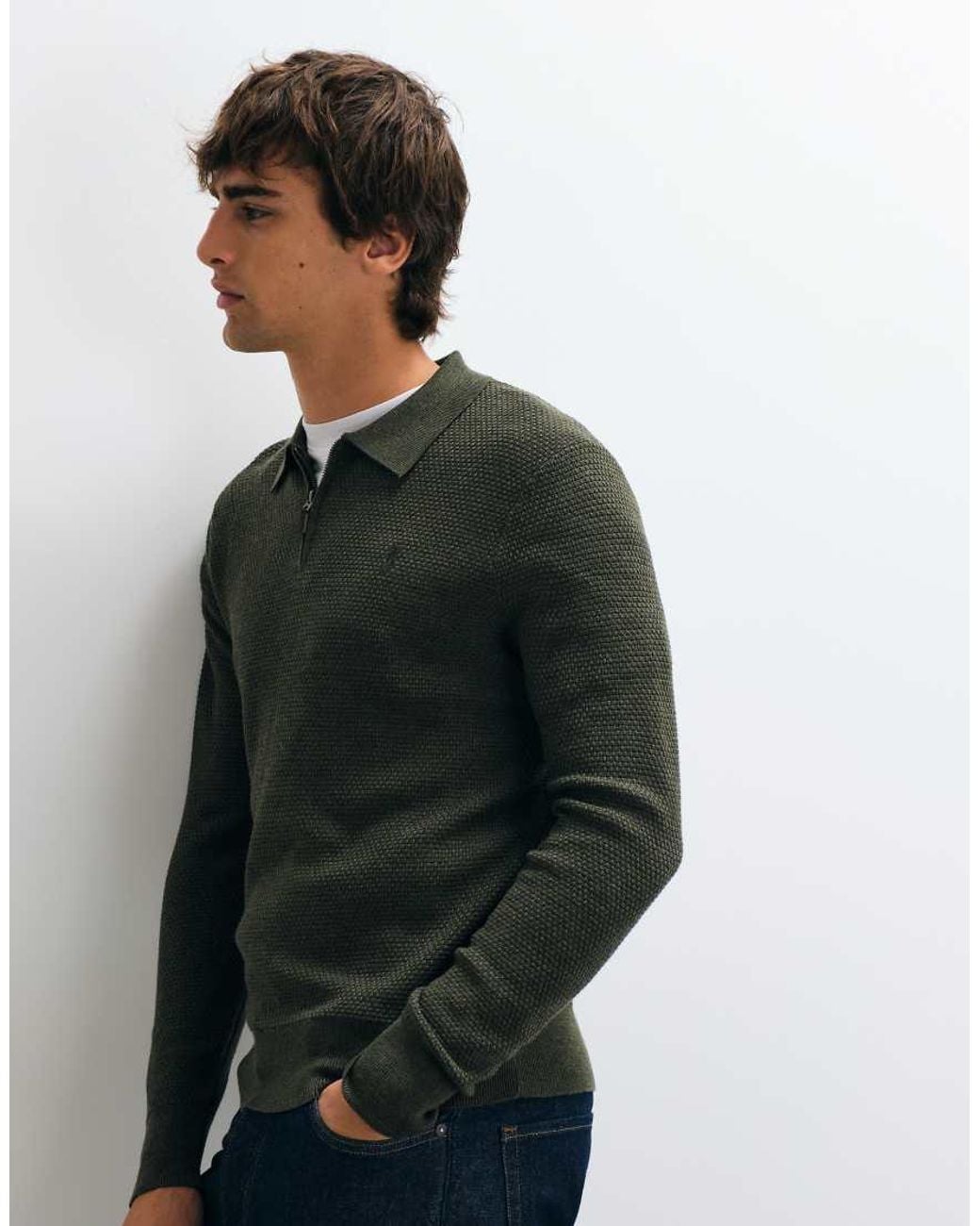 Polo Ralph Lauren Green Icon Logo Polo Merino Waffle Zip Knit Jumper for men