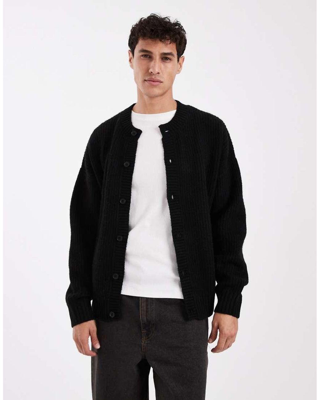 Jack & Jones Black Crew Neck Cardigan for men