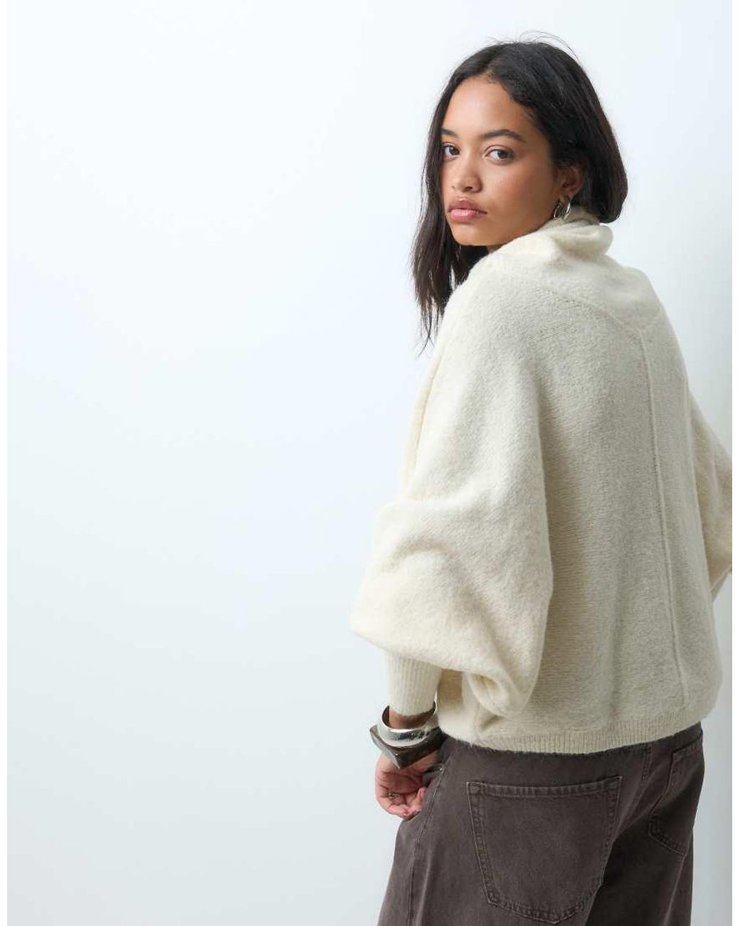 ASOS Gray Longline Funnel Neck Brushed Batwing Jumper