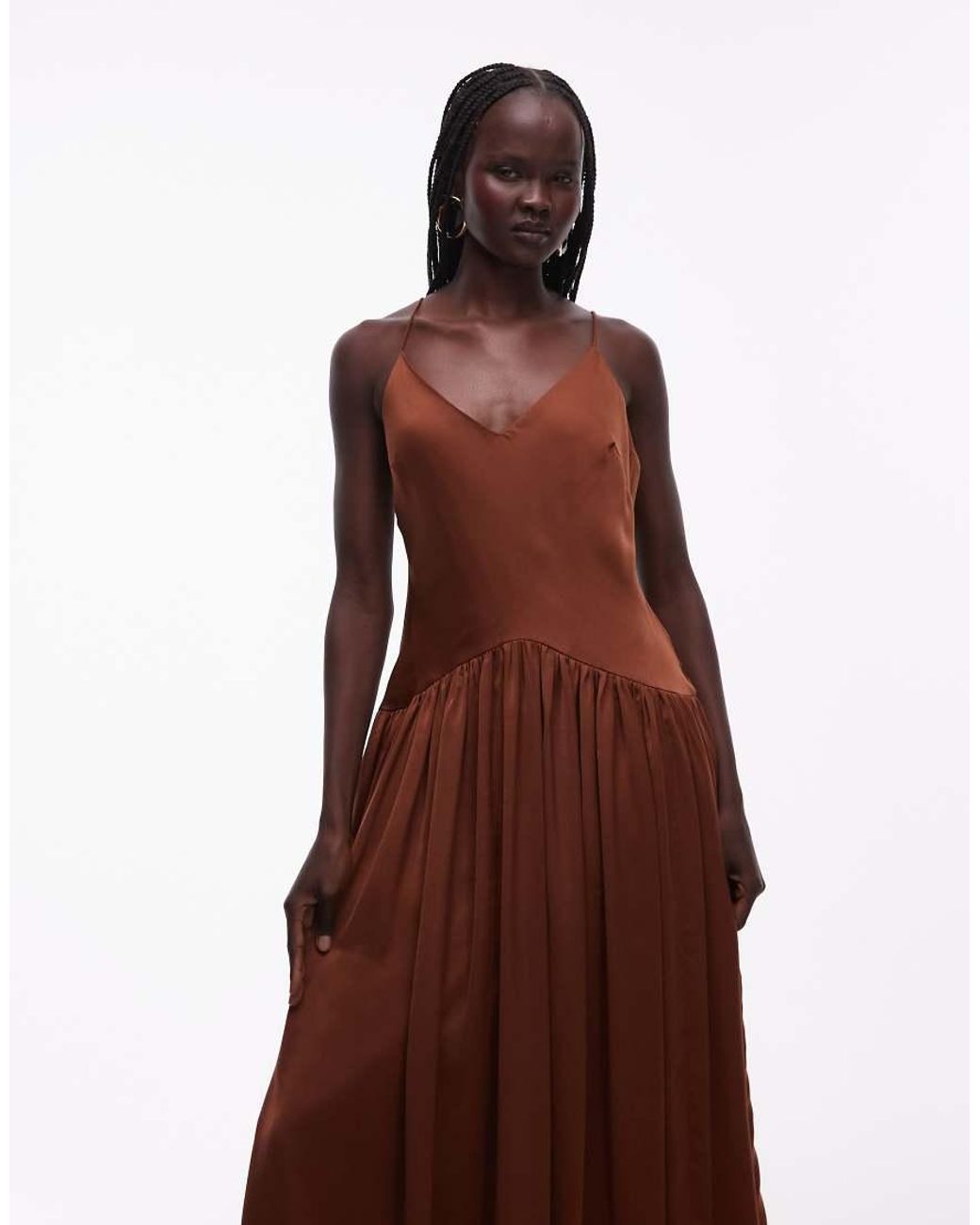 ASOS Brown Bias Cut Midaxi Dress With Bubble Skirt