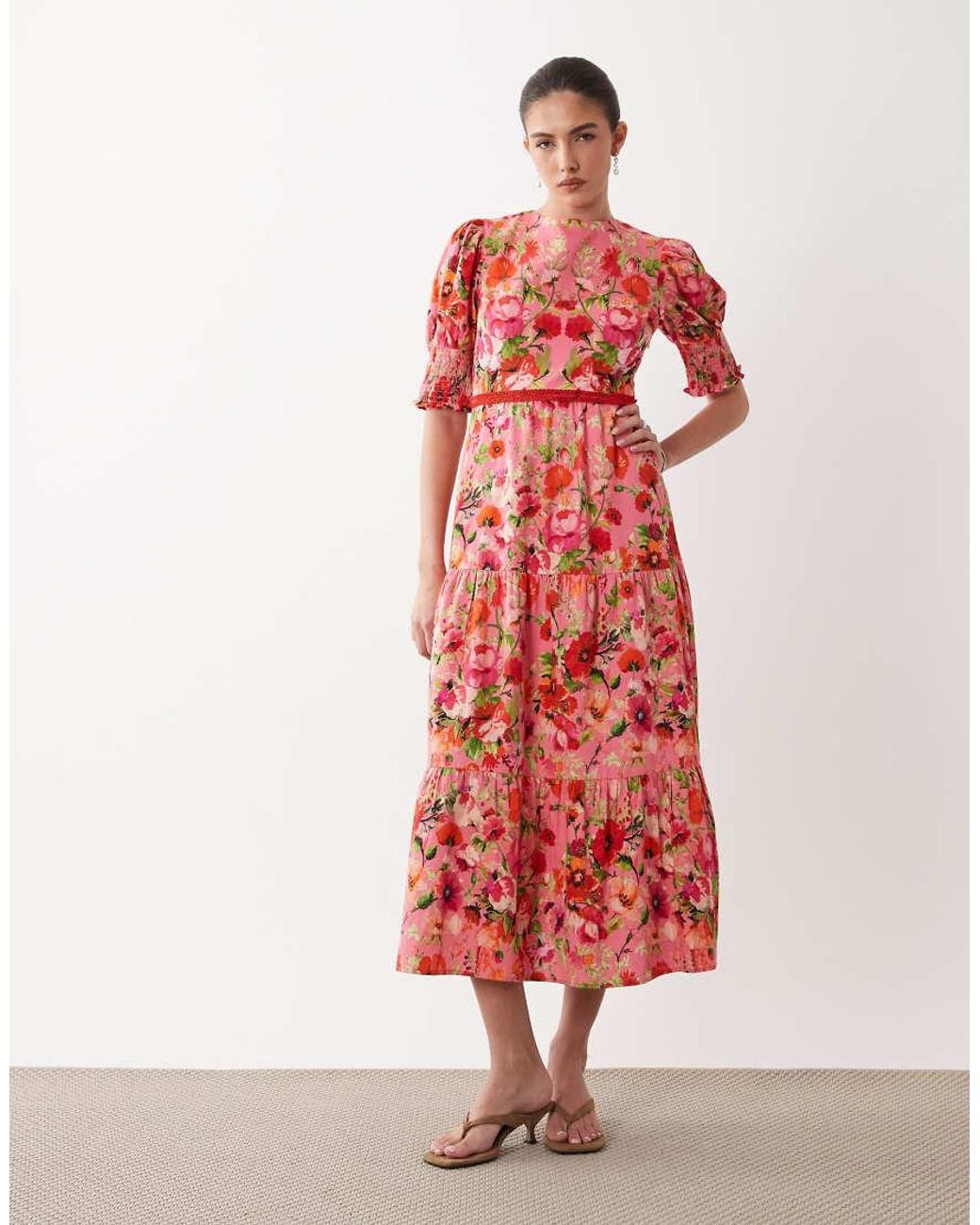 Hope & Ivy Red Cotton Bow Back Midi Tea Dress