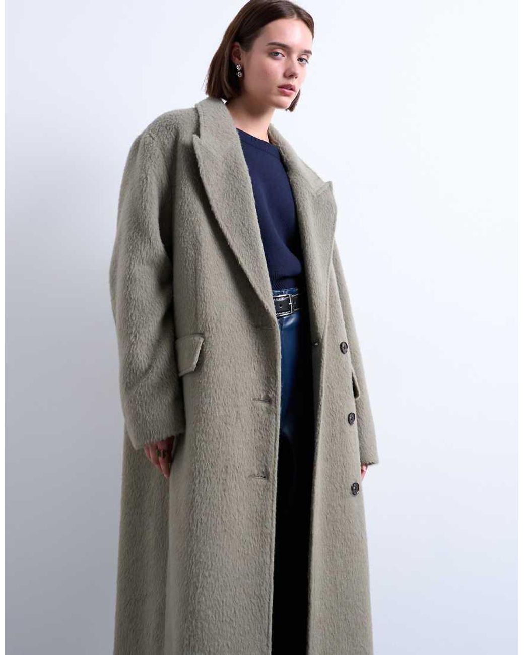 TOPSHOP Black 3 Button Brushed Coat With Wool