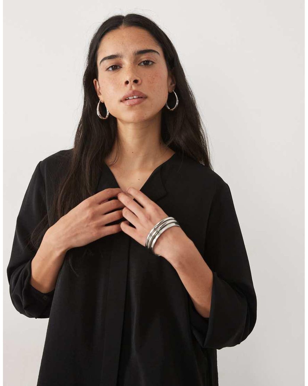 Jdy Black V Neck Textured Shirt