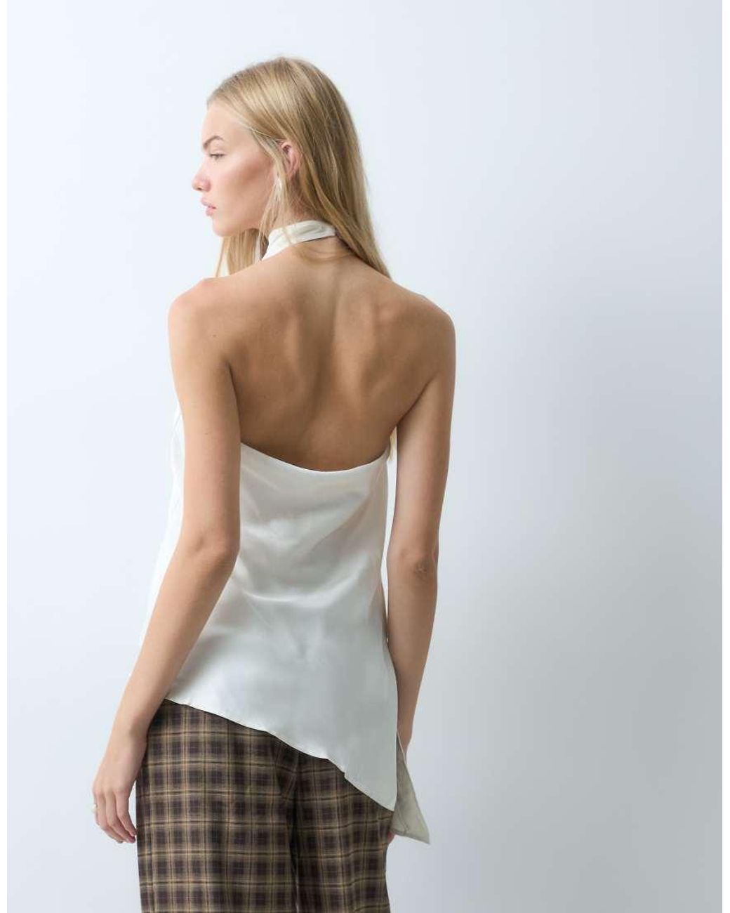 BRONZE SNAKE White Open Back Asymmetric Halterneck Top