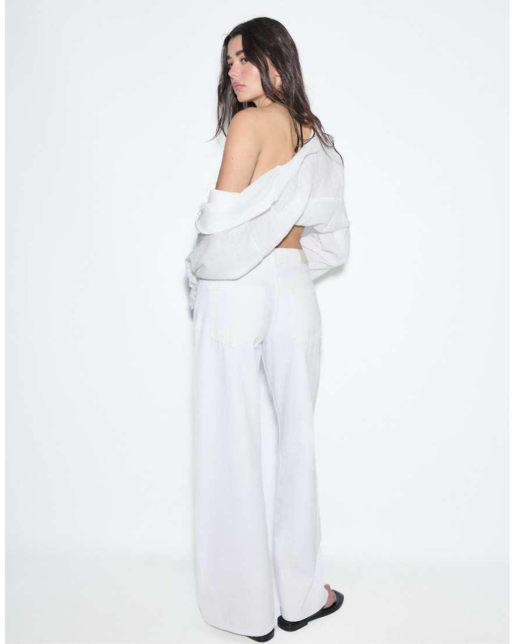 Stradivarius White Petite D91 Low Wide-leg Twill Jeans