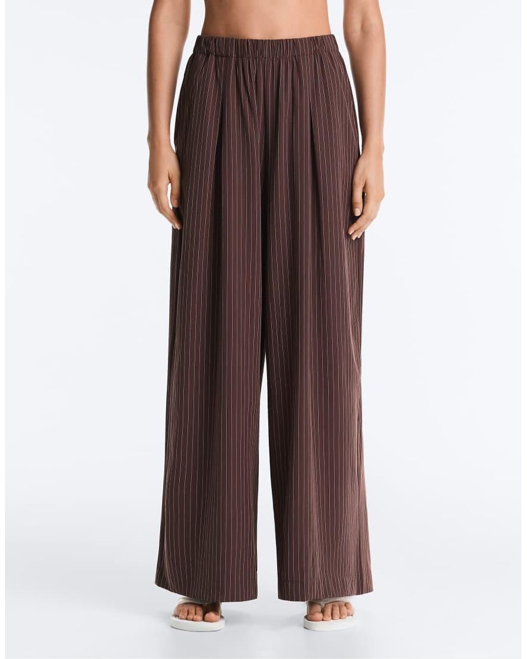 Oysho Brown Waterrepellent Pinstripe Wide-leg Trousers