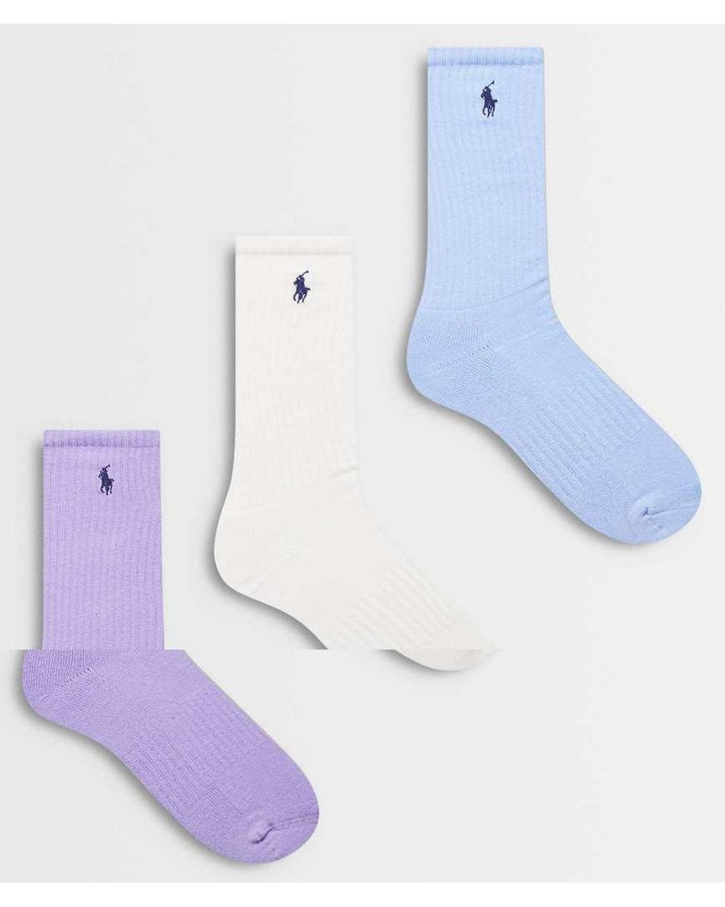 Polo Ralph Lauren Blue Wimbledon Capsule 3 Pack Crest Logo Crew Socks