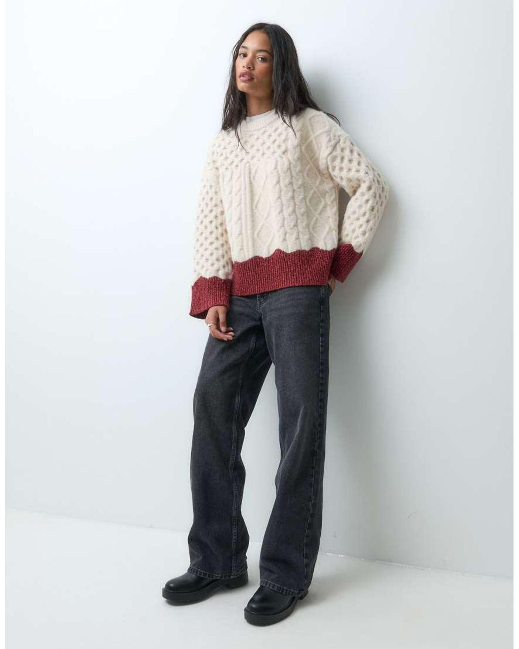 ASOS Natural Cable Tipped Jumper