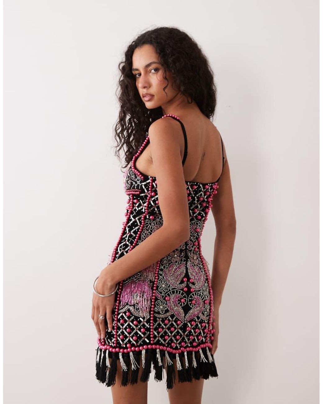 ASOS Pink Fringe Embellished Cami Mini Dress