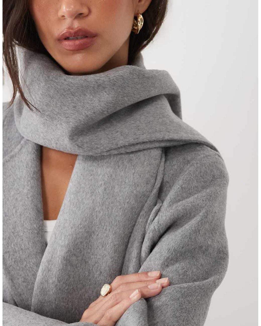 Forever New Gray Wool Blend Belted Scarf Detail Longline Coat