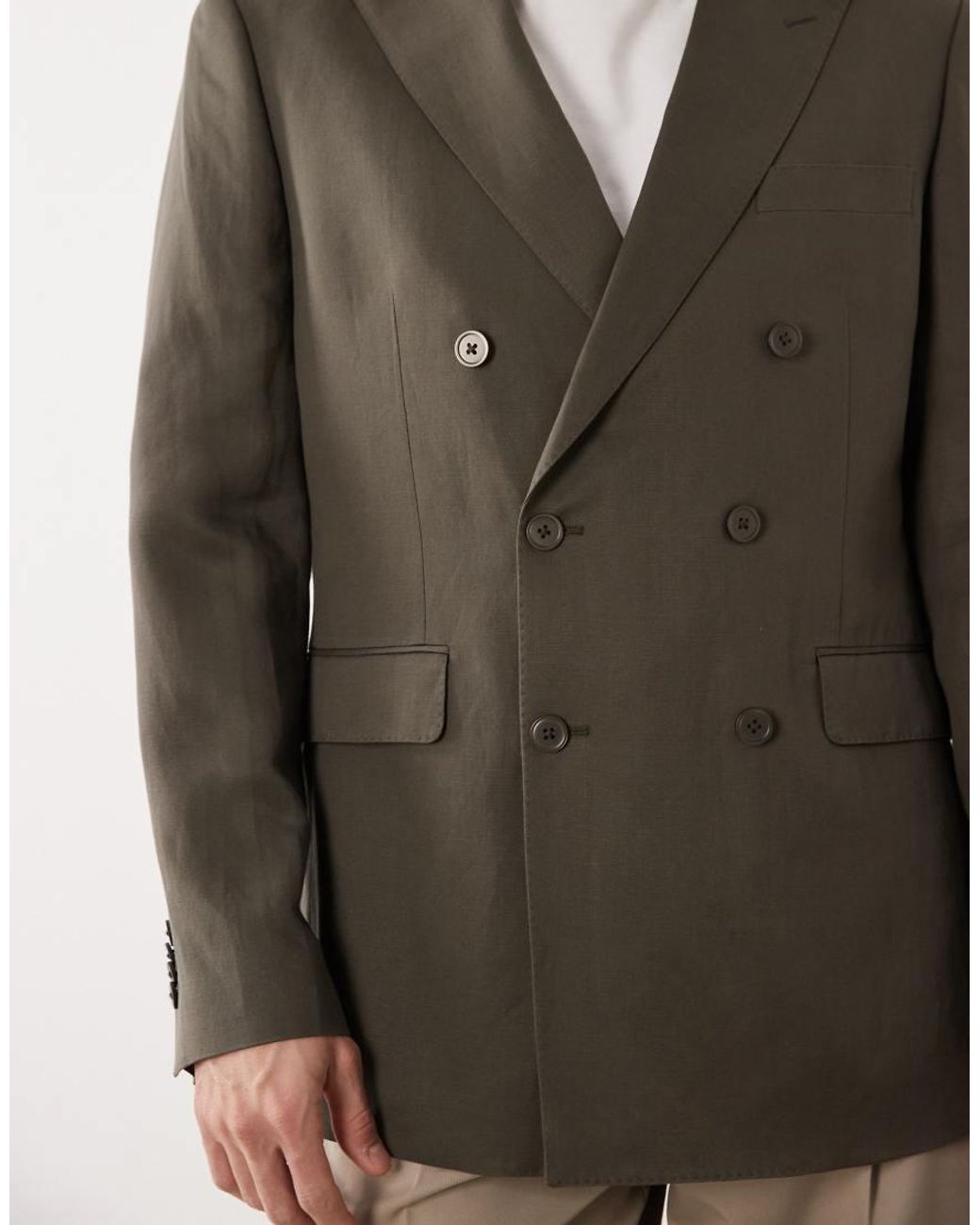 Mango Green Amalfic Linen Blend Double Breasted Tailored Blazer for men