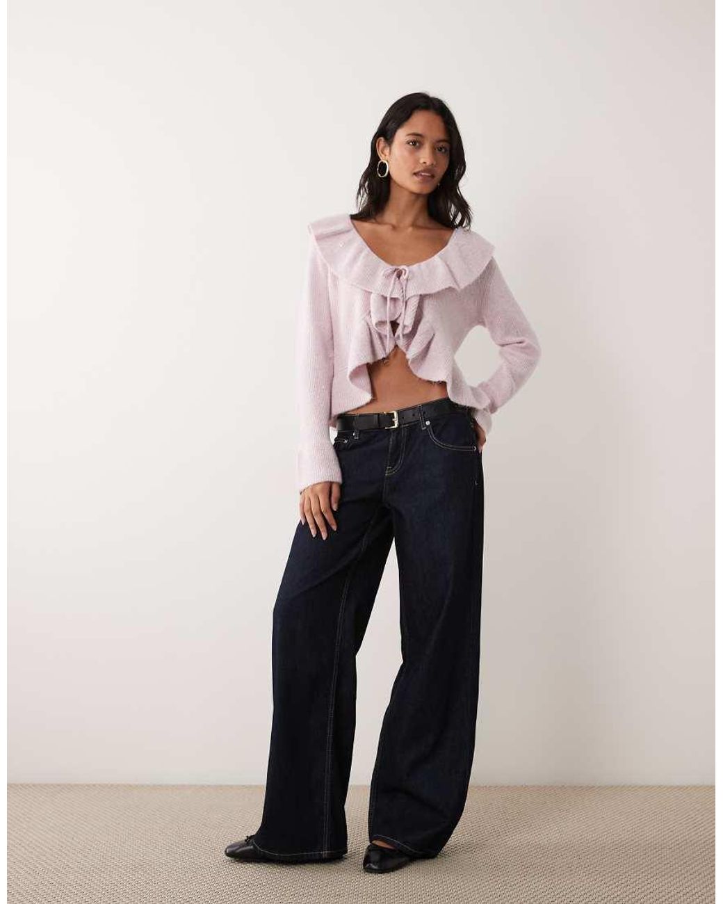 Miss Selfridge Purple Tie Front Cardigan With Frills