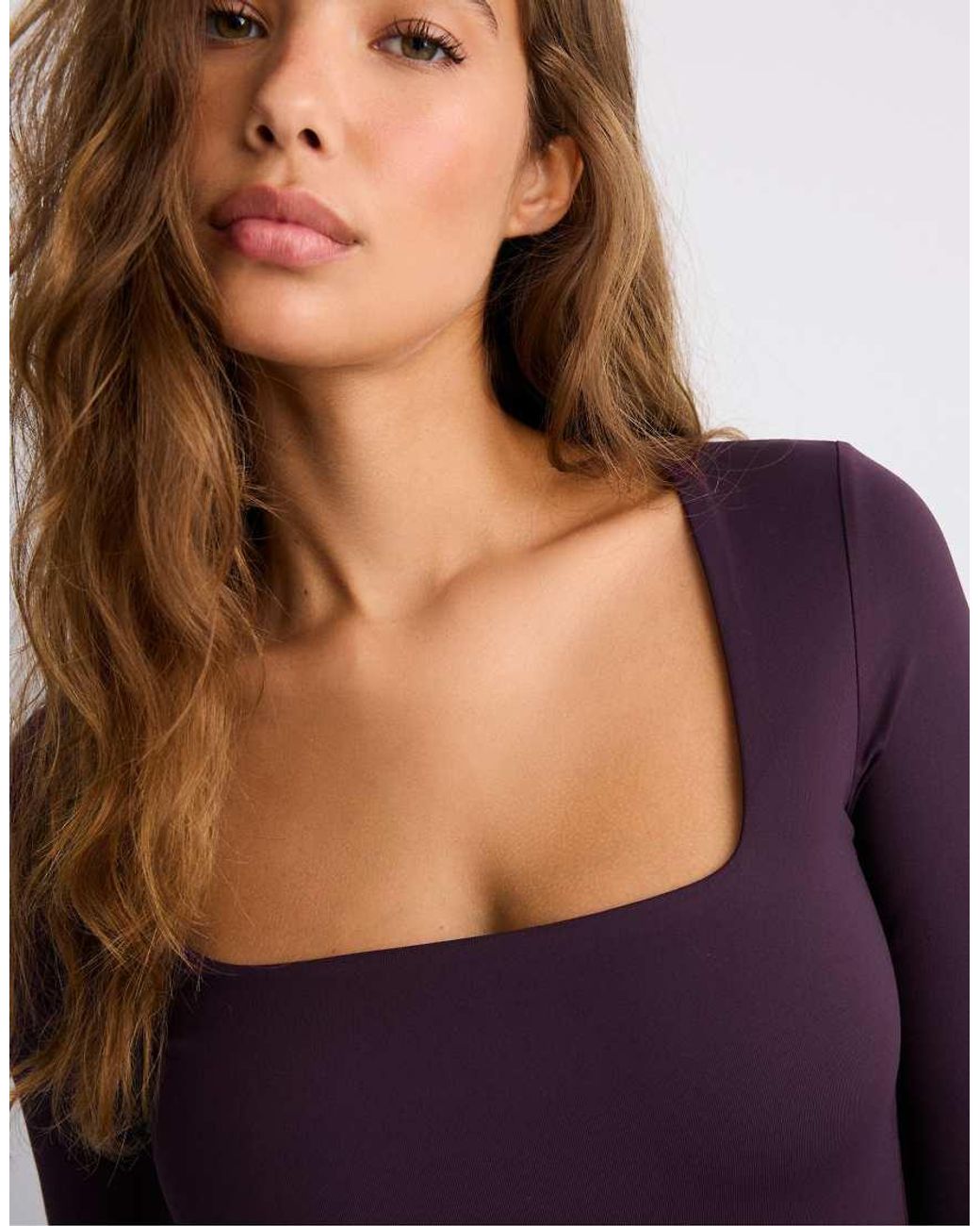 Stradivarius Purple Polyamide Bodysuit With Square Neckline