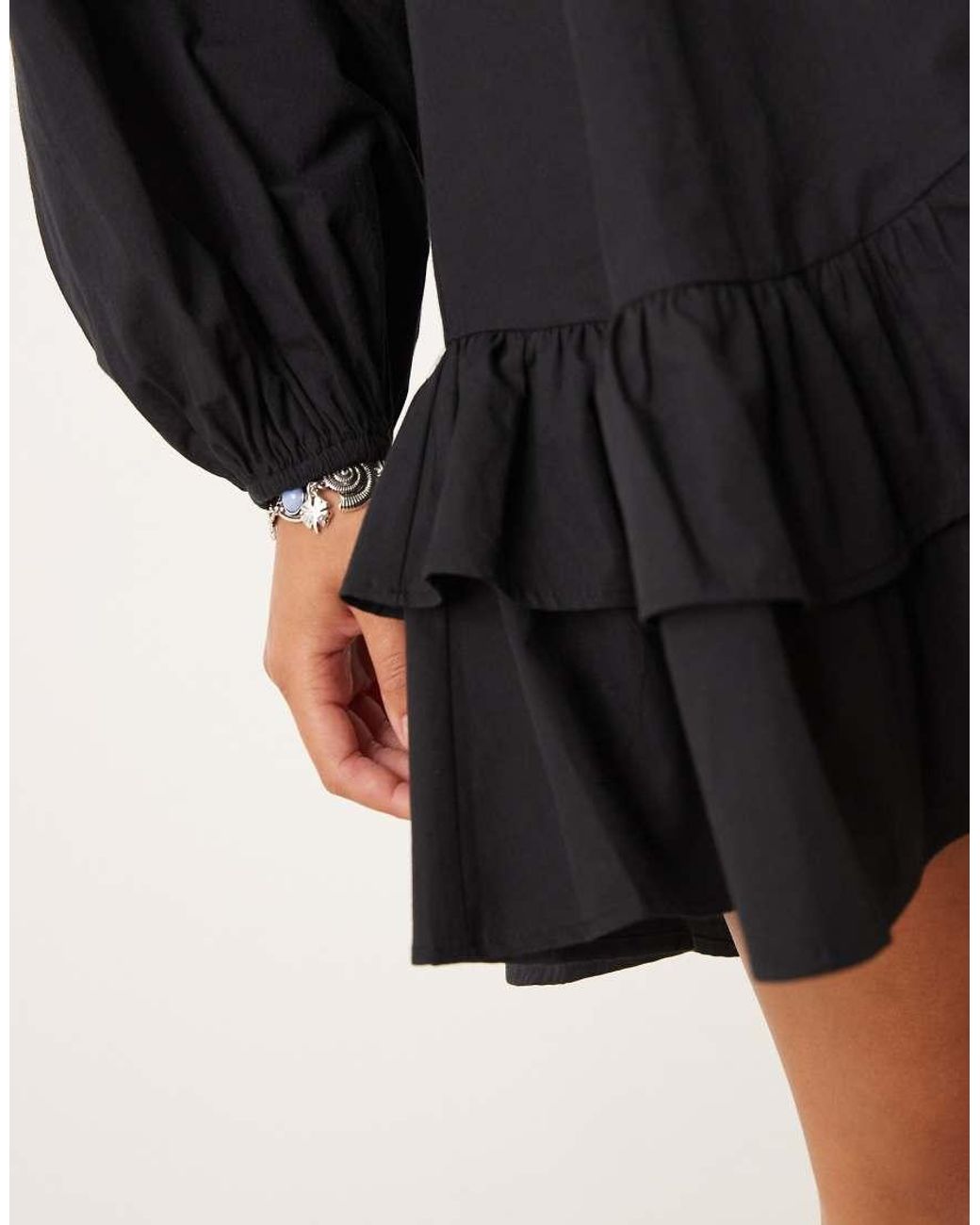 ASOS Black Drop Waist Frill Detail With Lace Trim Mini Dress