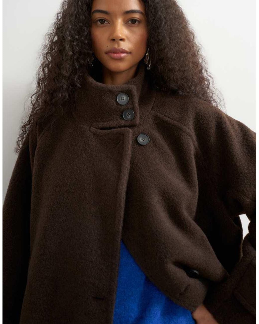 TOPSHOP Brown Formal Funnel Neck Longline Coat