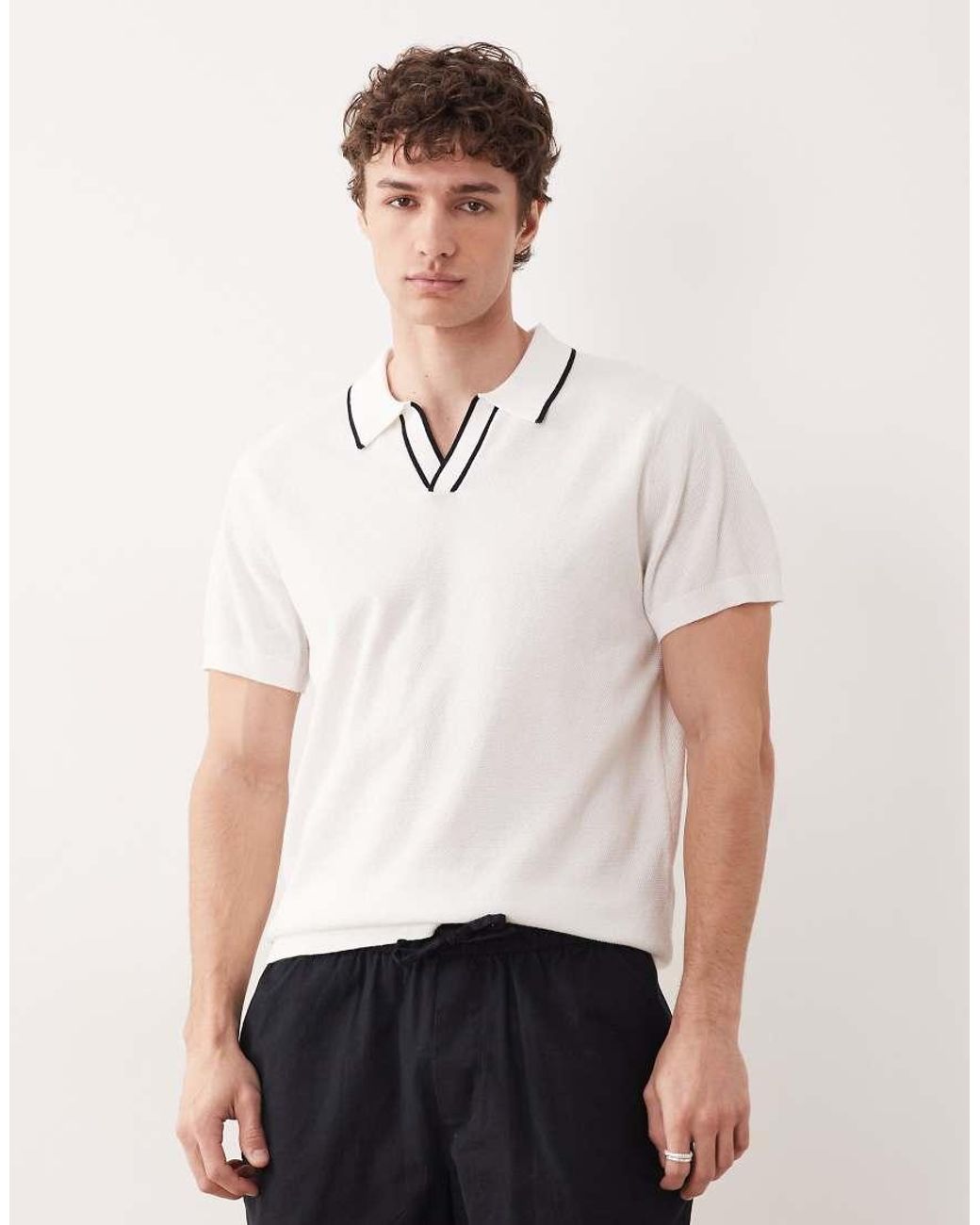 South Beach White Knit Polo Top for men
