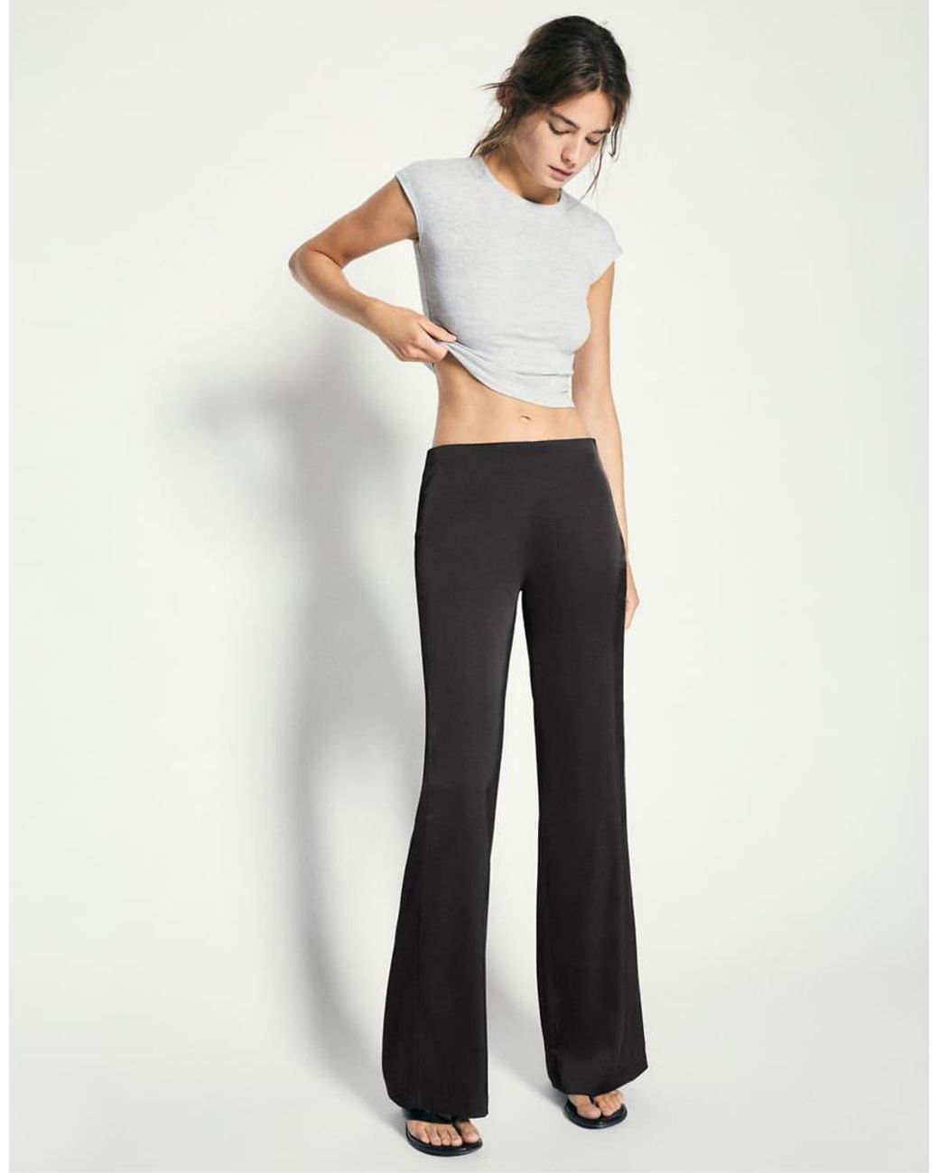 Pull&Bear White Satin Straight-Leg Trousers