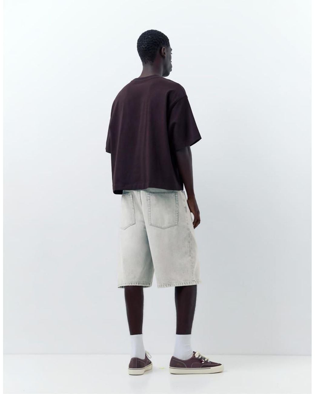 Pull&Bear Gray Skater Denim Bermuda Shorts for men