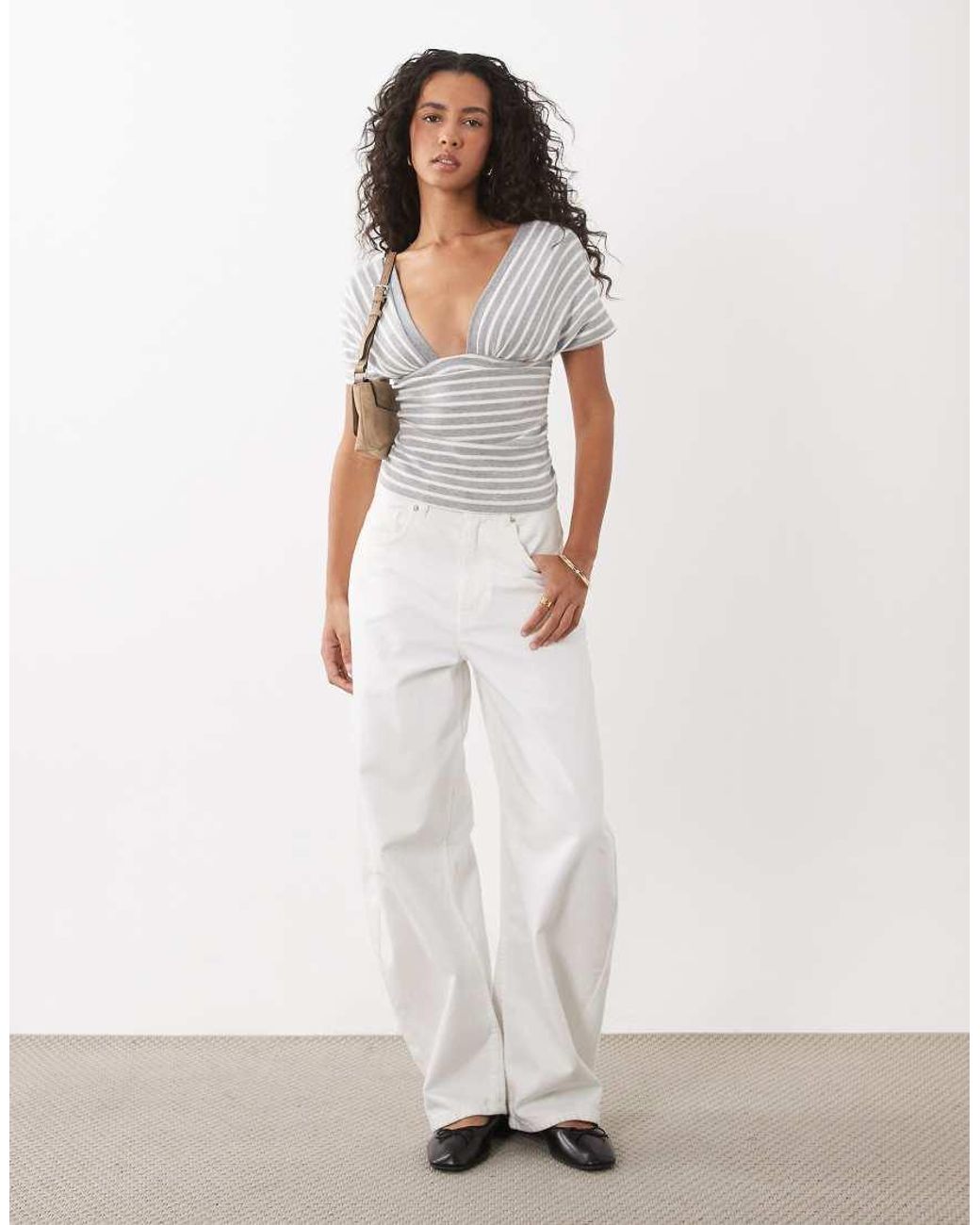 Motel White Vernia Plunge Batwing Top