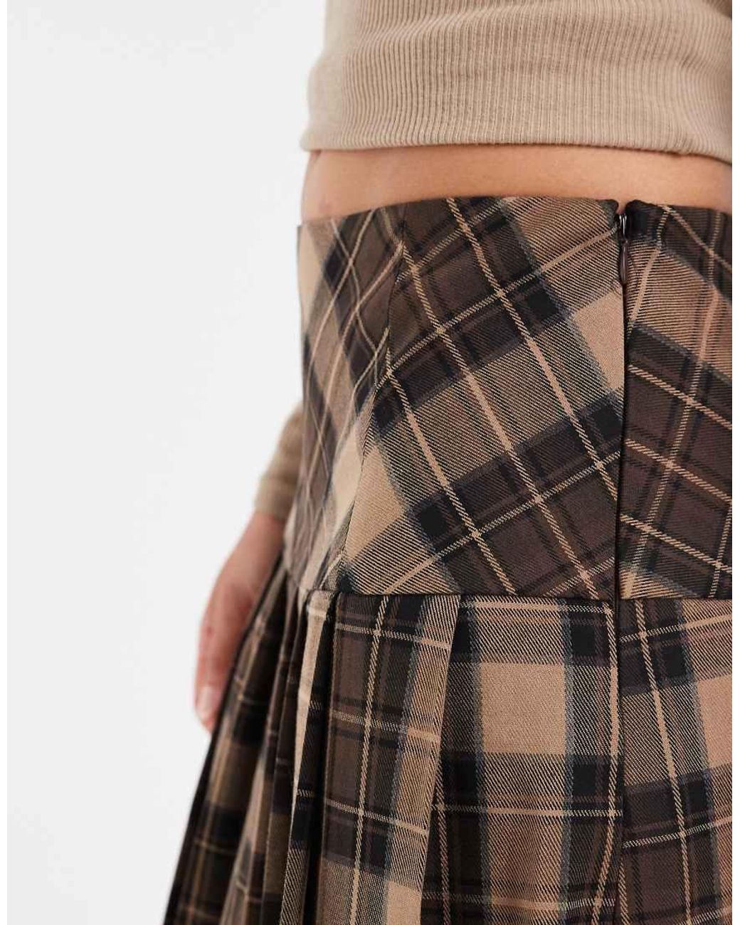 ASOS Natural Tailored Midi Kilt With Button Detail