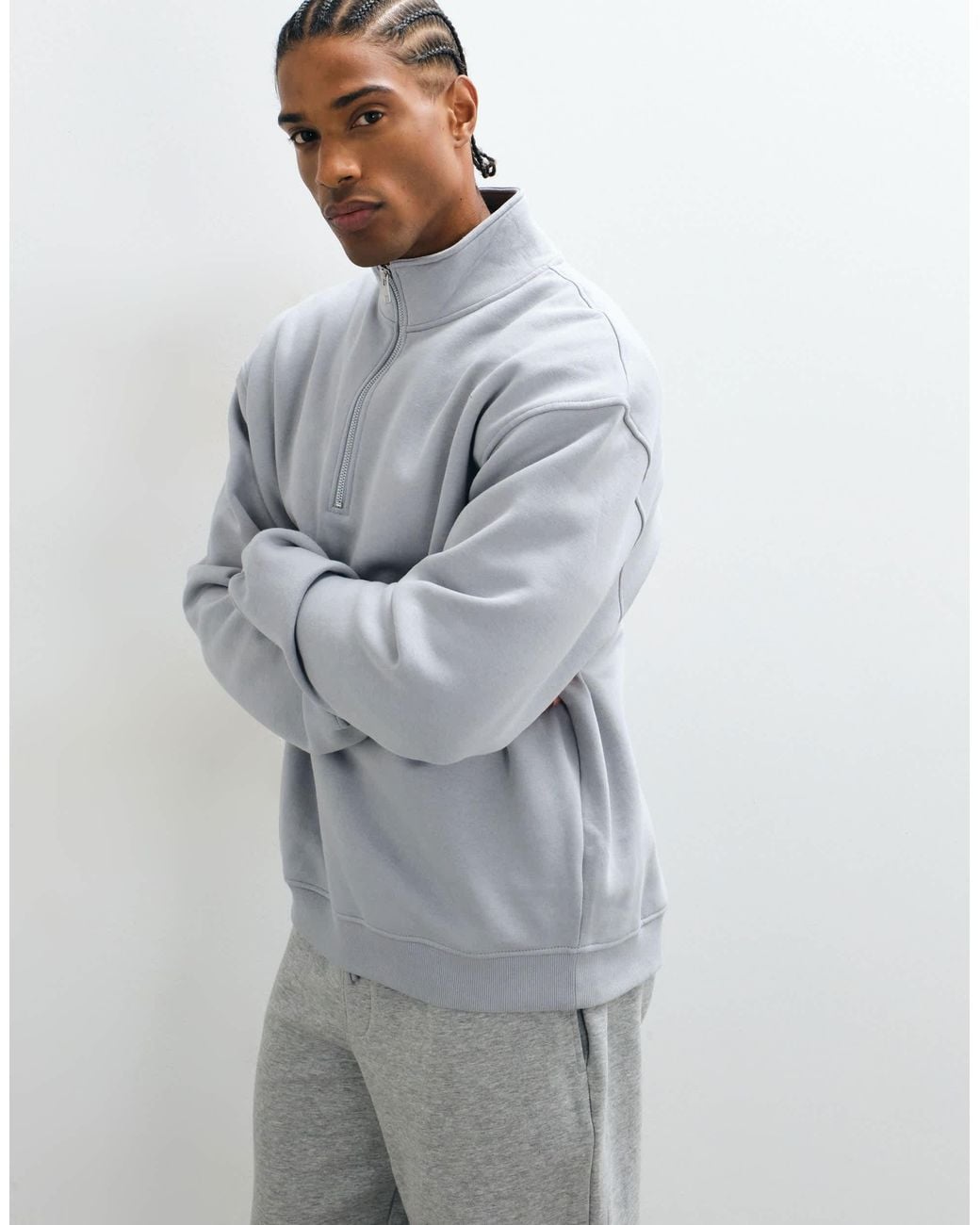 ASOS Gray Essentials Oversized Quarter Zip Sweatshirt for men