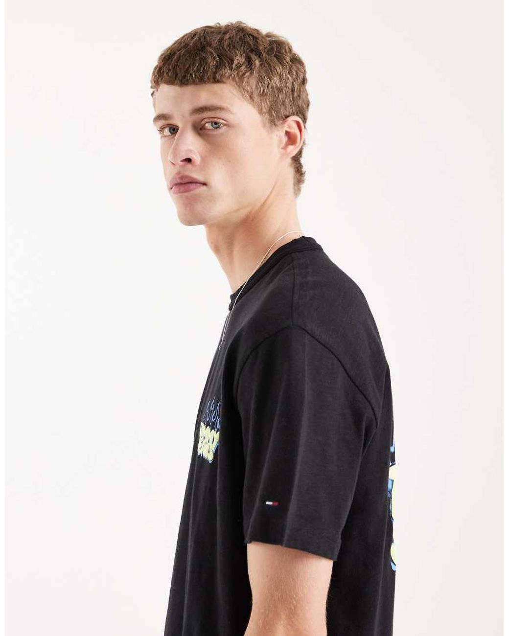 Tommy Hilfiger Black Bubble Flame Back Print Logo Relaxed Fit T-shirt for men