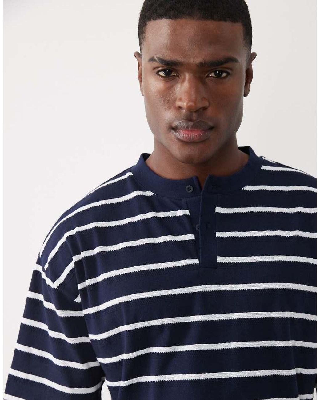 ASOS Blue Boxy Oversized Henley T-shirt for men