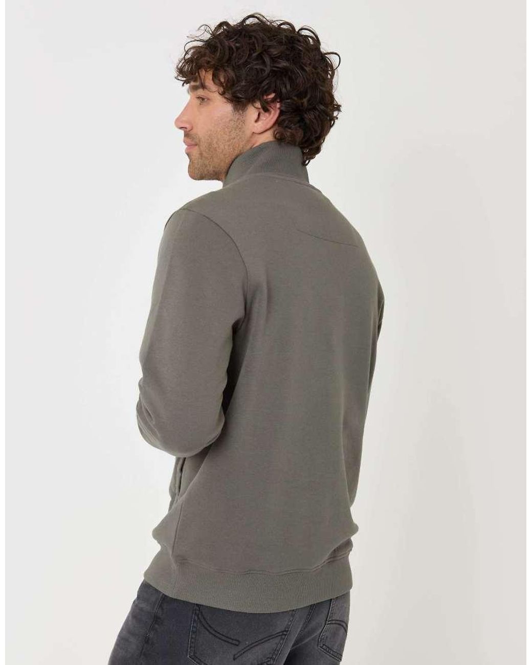 Threadbare Gray Cotton Rich Quarter Zip Sweatshirt for men