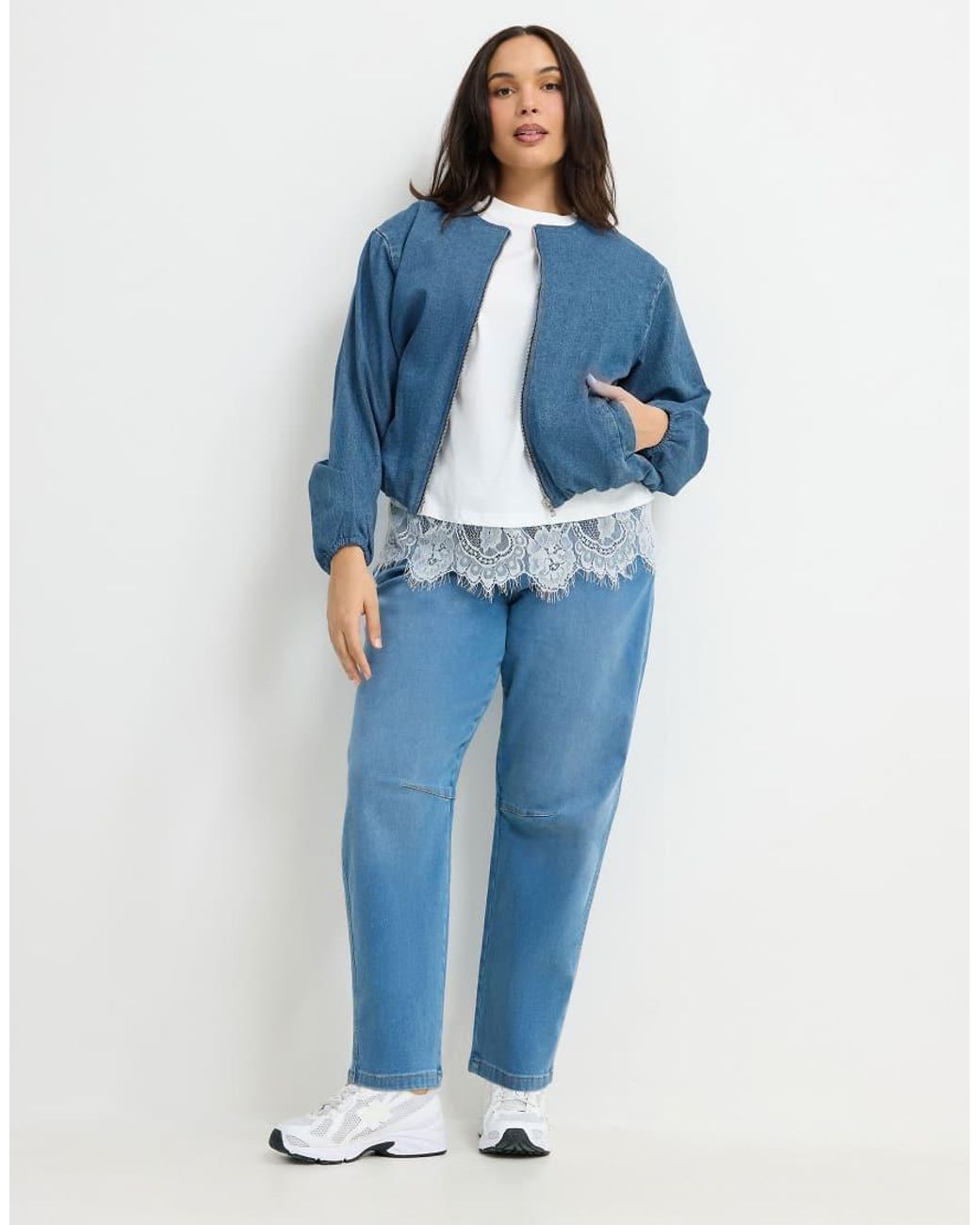 Yours Clothing Blue Denim Bomber Jacket