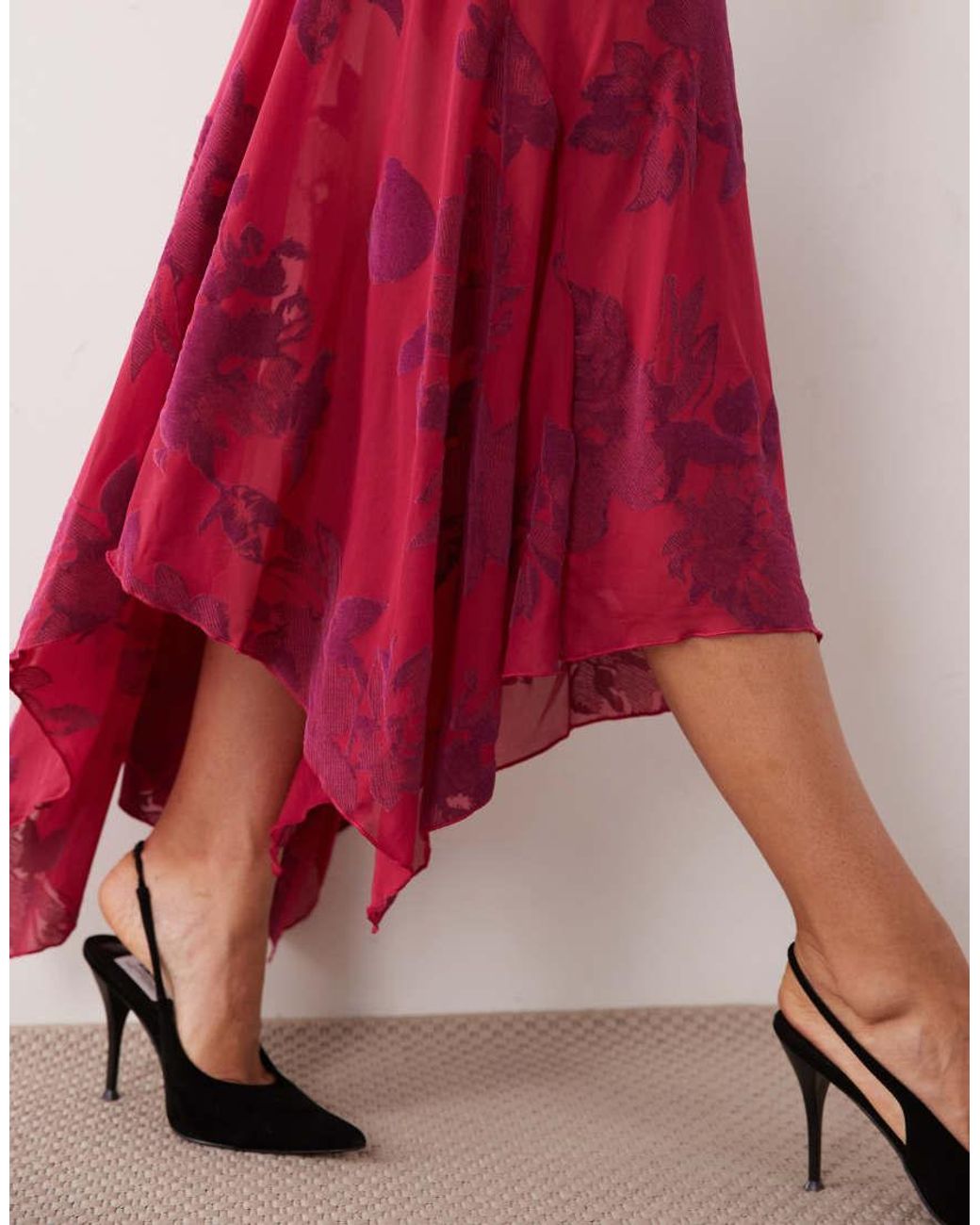 ASOS Red Hank Hem Maxi Flock Skirt