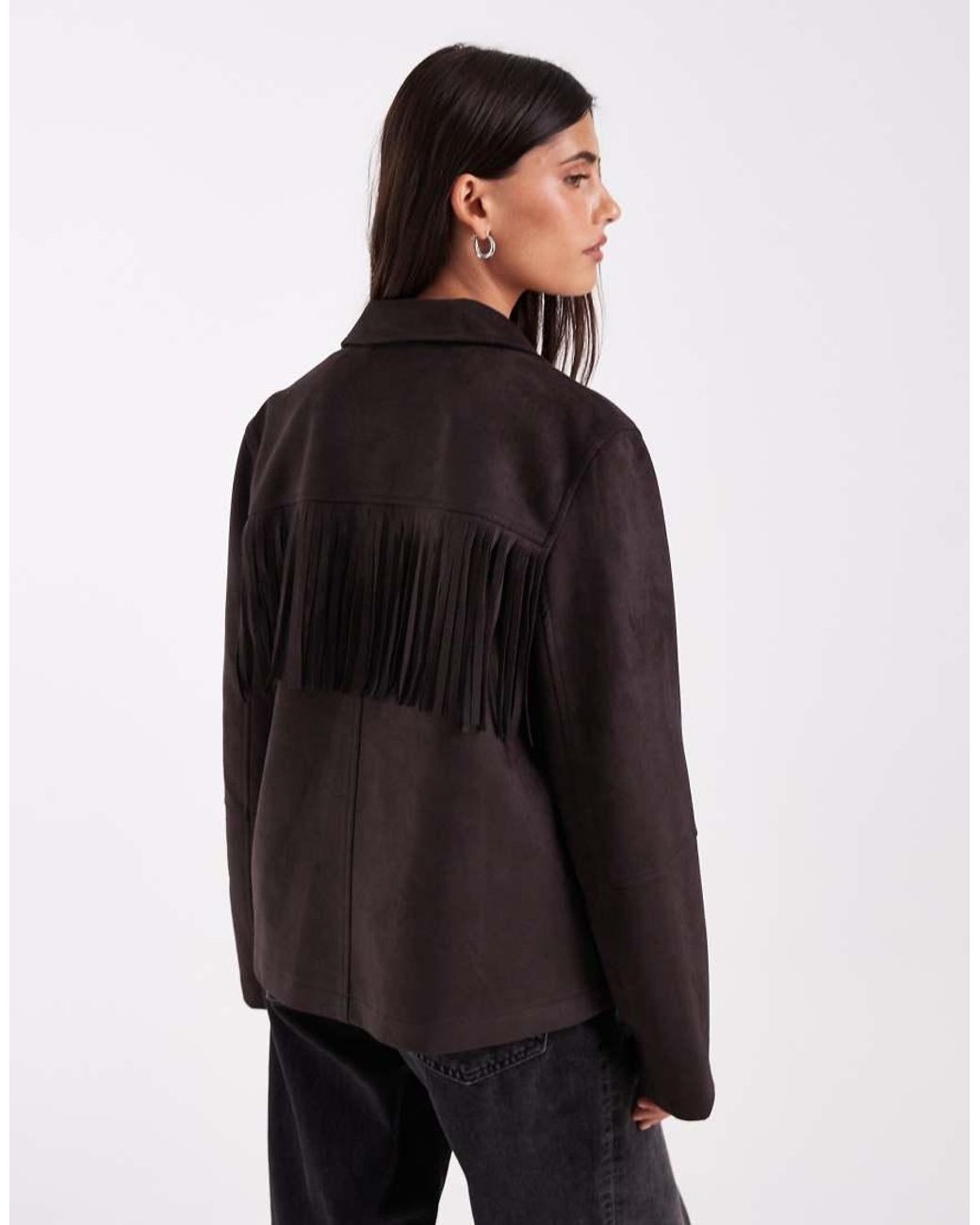 Vero Moda Multicolor Fringe Detail Faux Suede Jacket