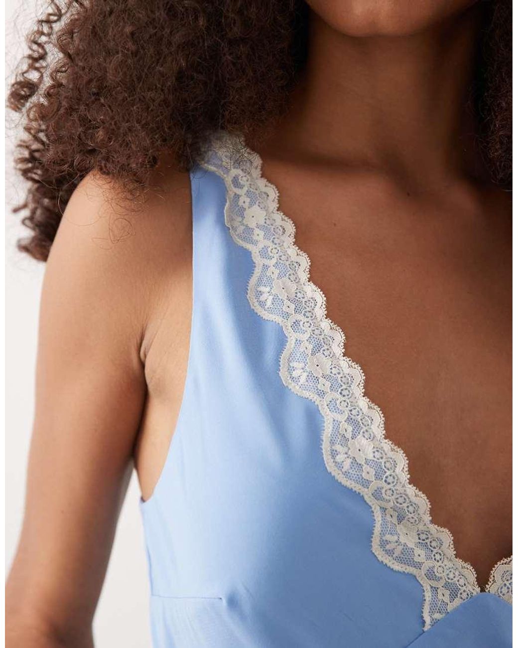 Abercrombie & Fitch Blue V Neck Slip Lace Trim Maxi Dress