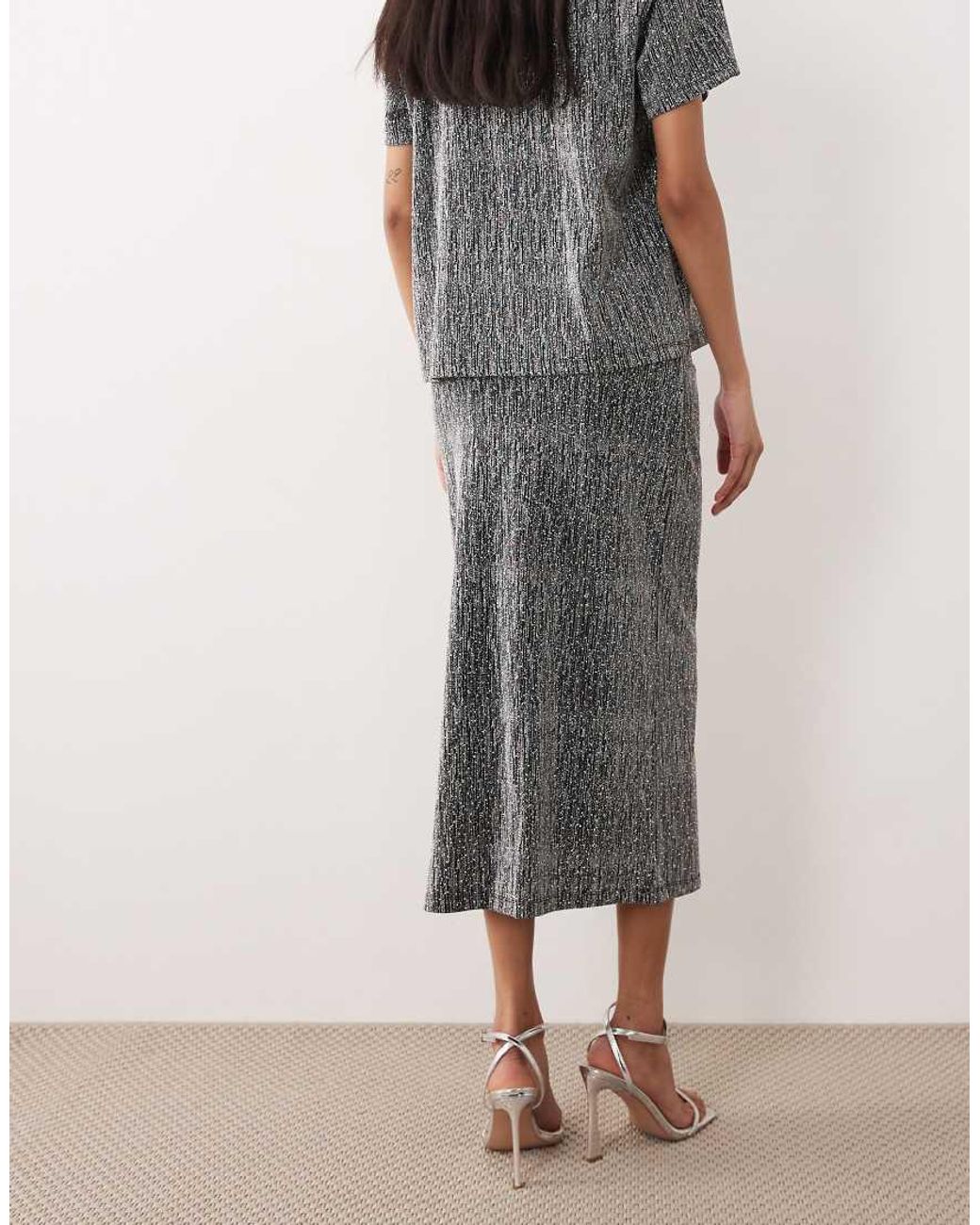 Vila Gray Glitter Midi Skirt Co-ord