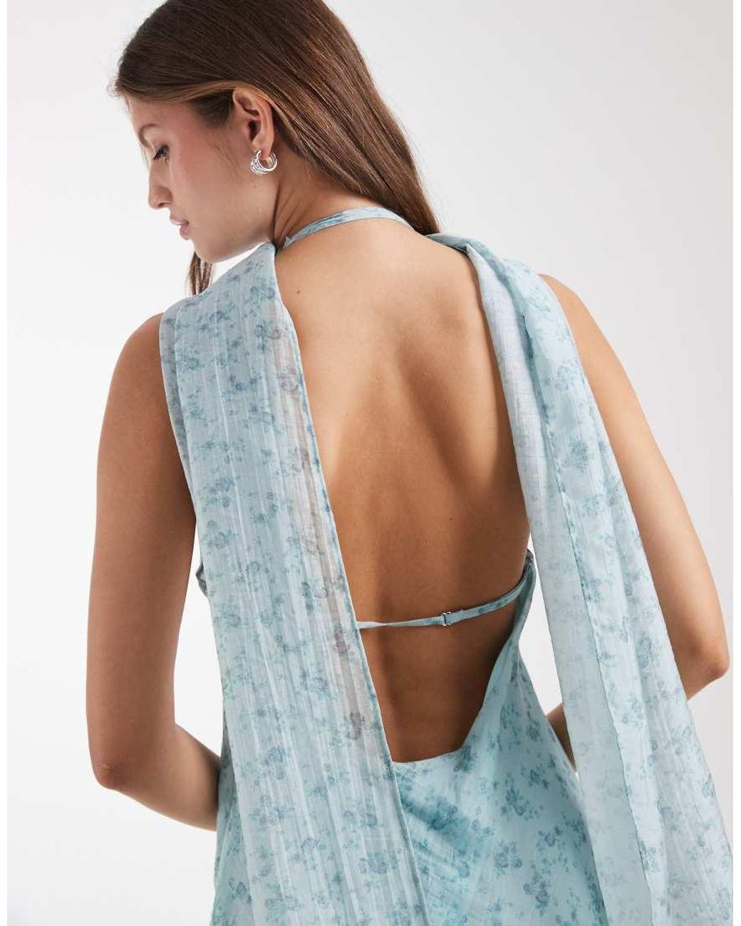 ASOS Blue Satin Scarf Cowl Neck Maxi Dress