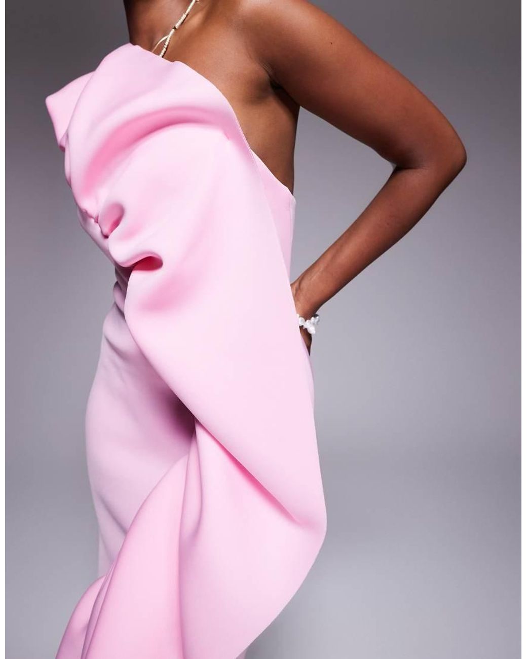 ASOS Pink Structured Ruffle Bandeau Maxi Dress