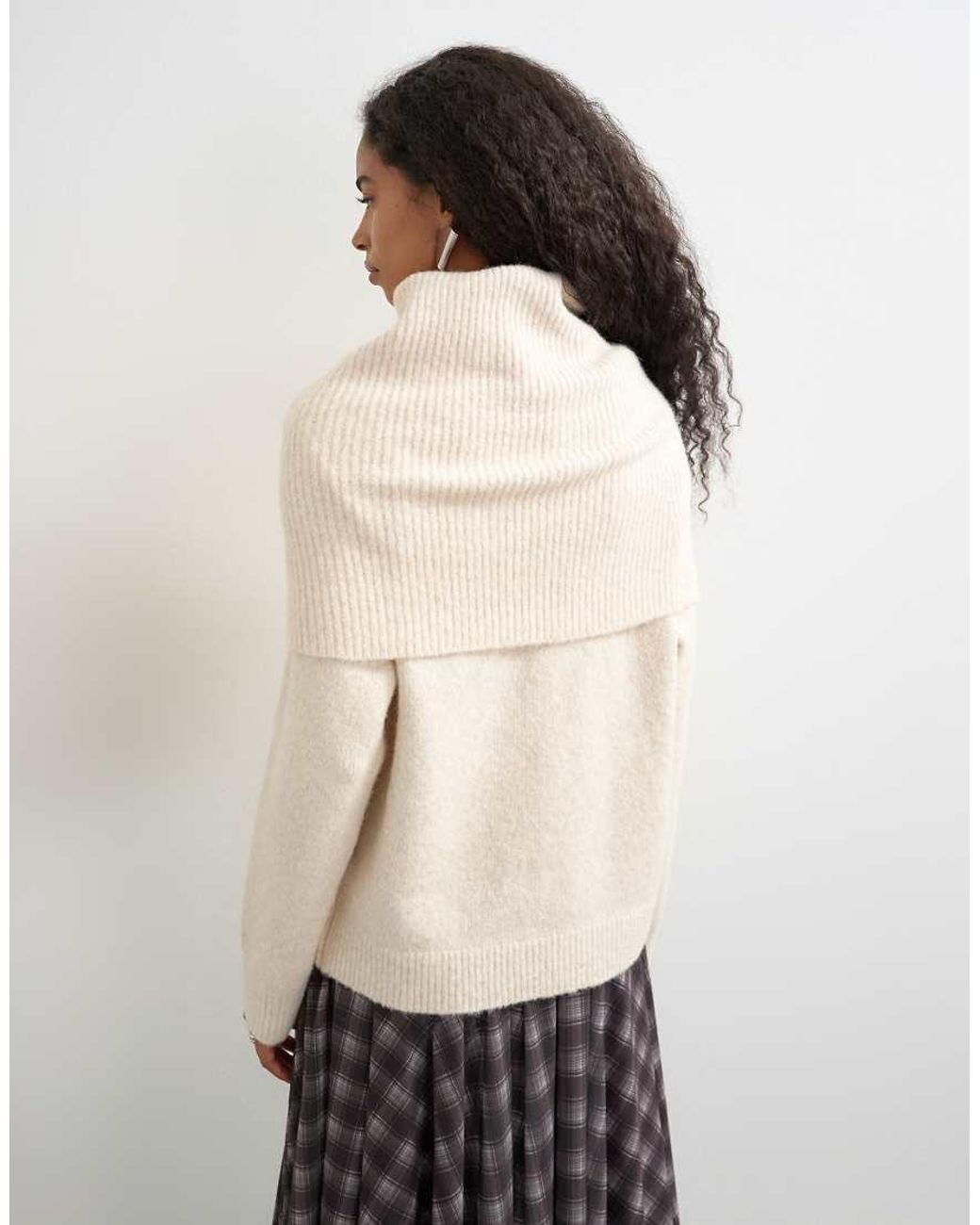 TOPSHOP Natural Knitted Wool Blend Deep Fold Bardot Jumper
