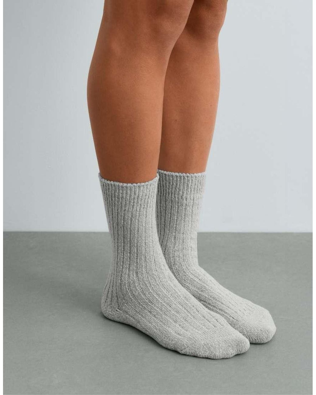 Oysho White 2 Pairs Of Warm Super-Soft Rib Socks