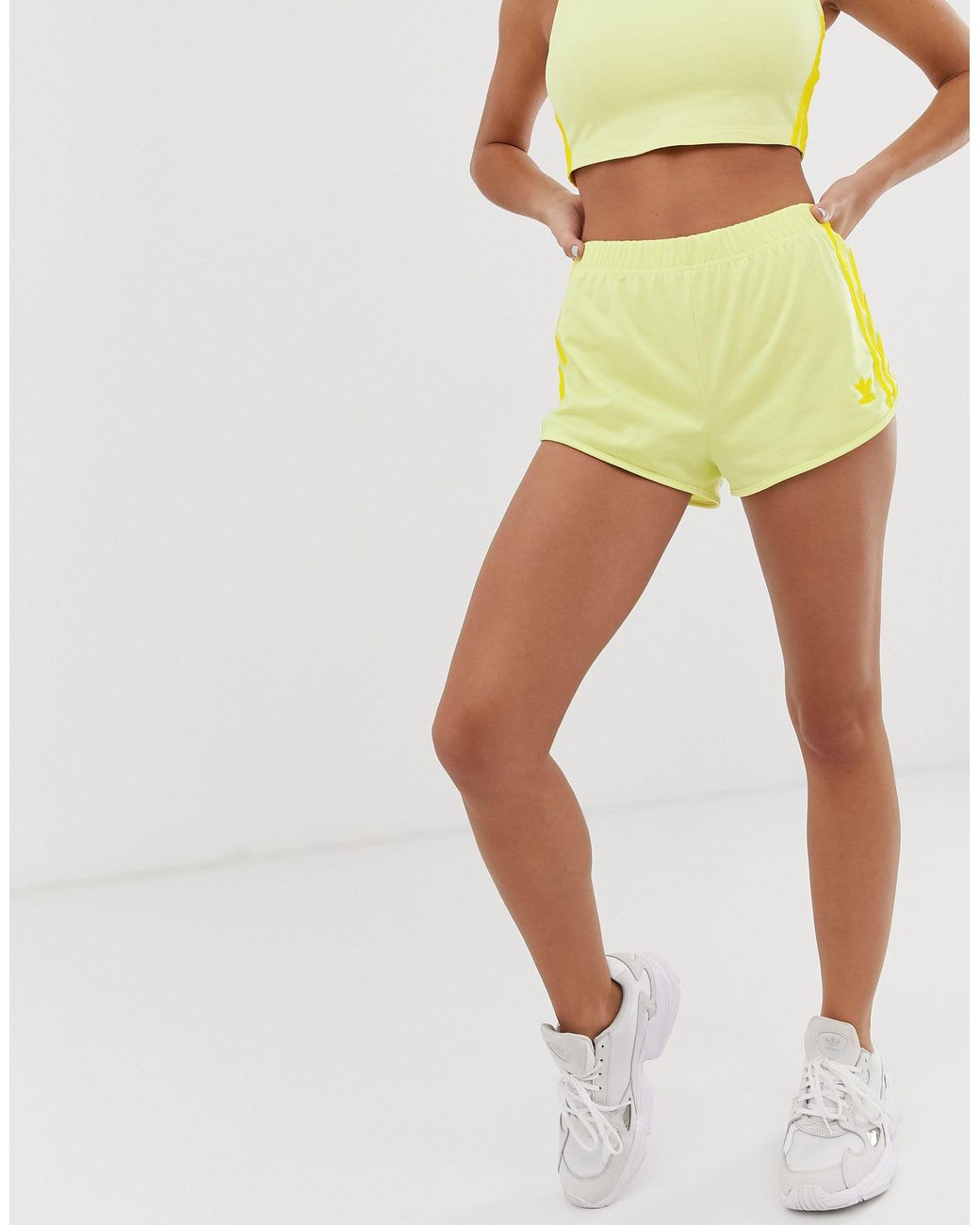 adidas 3 stripe shorts womens yellow