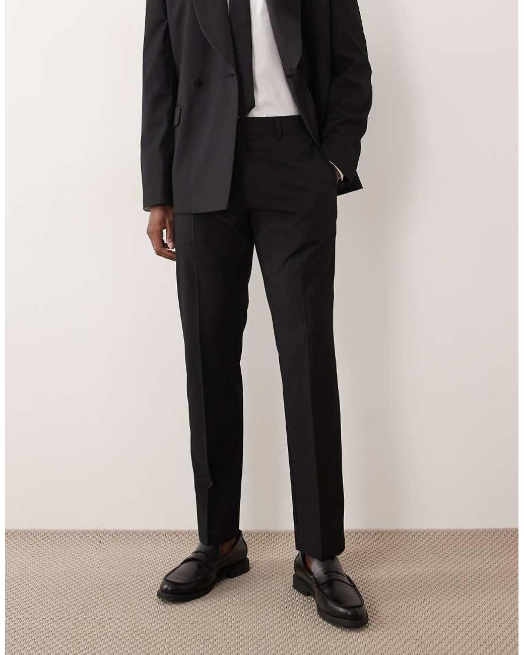 ASOS Black Slim Suit Trouser With Tonal Micro Checkerboard Weave for men