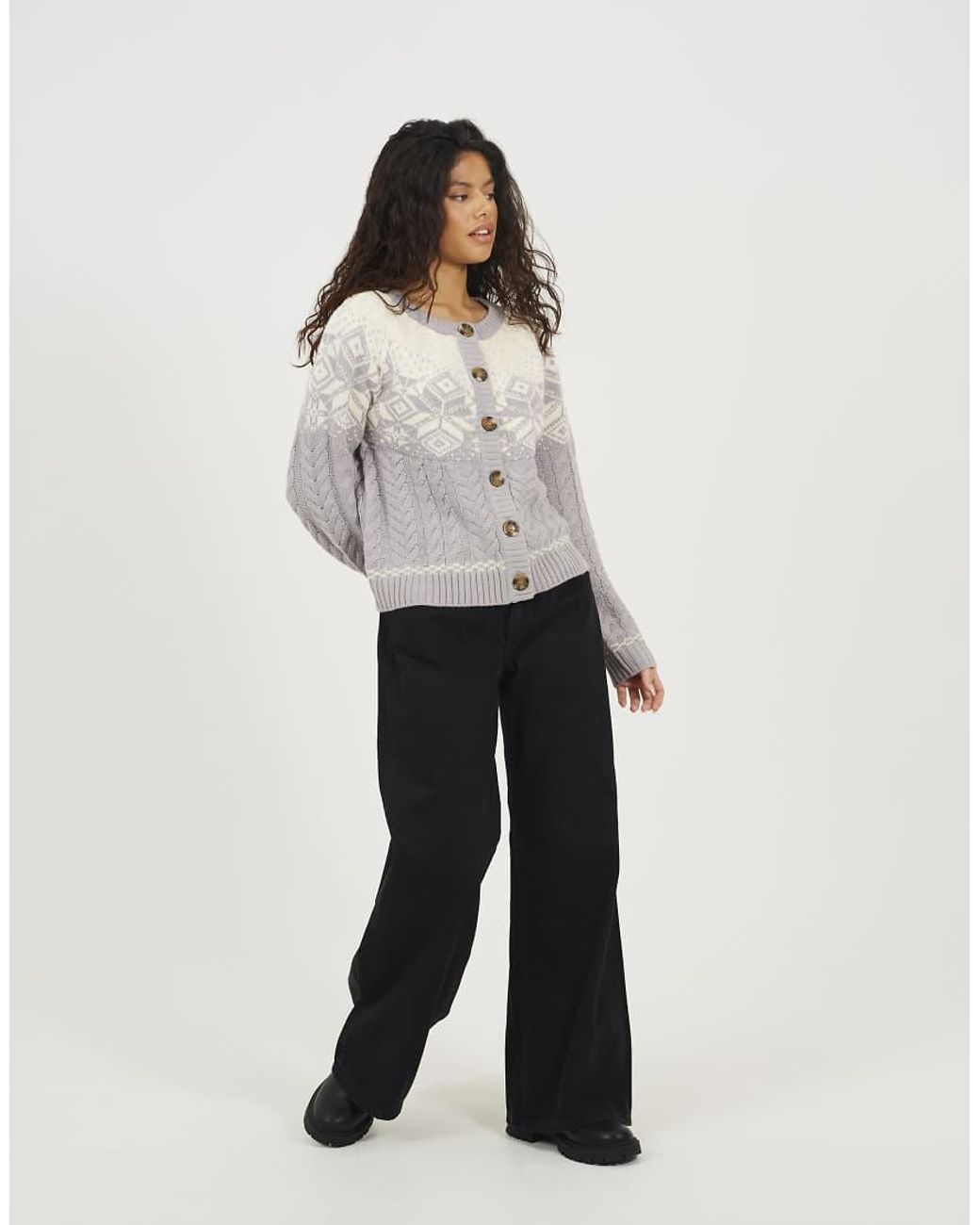 Brave Soul White Snowflake Fairisle Christmas Cardigan