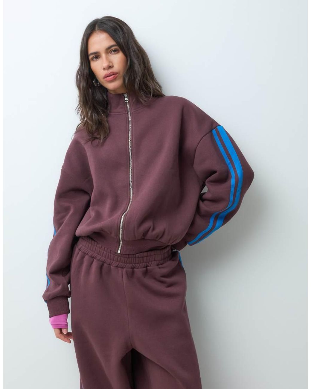 ASOS Purple Funnel Neck Stripe Detail Zip Up Jacket Co-ord