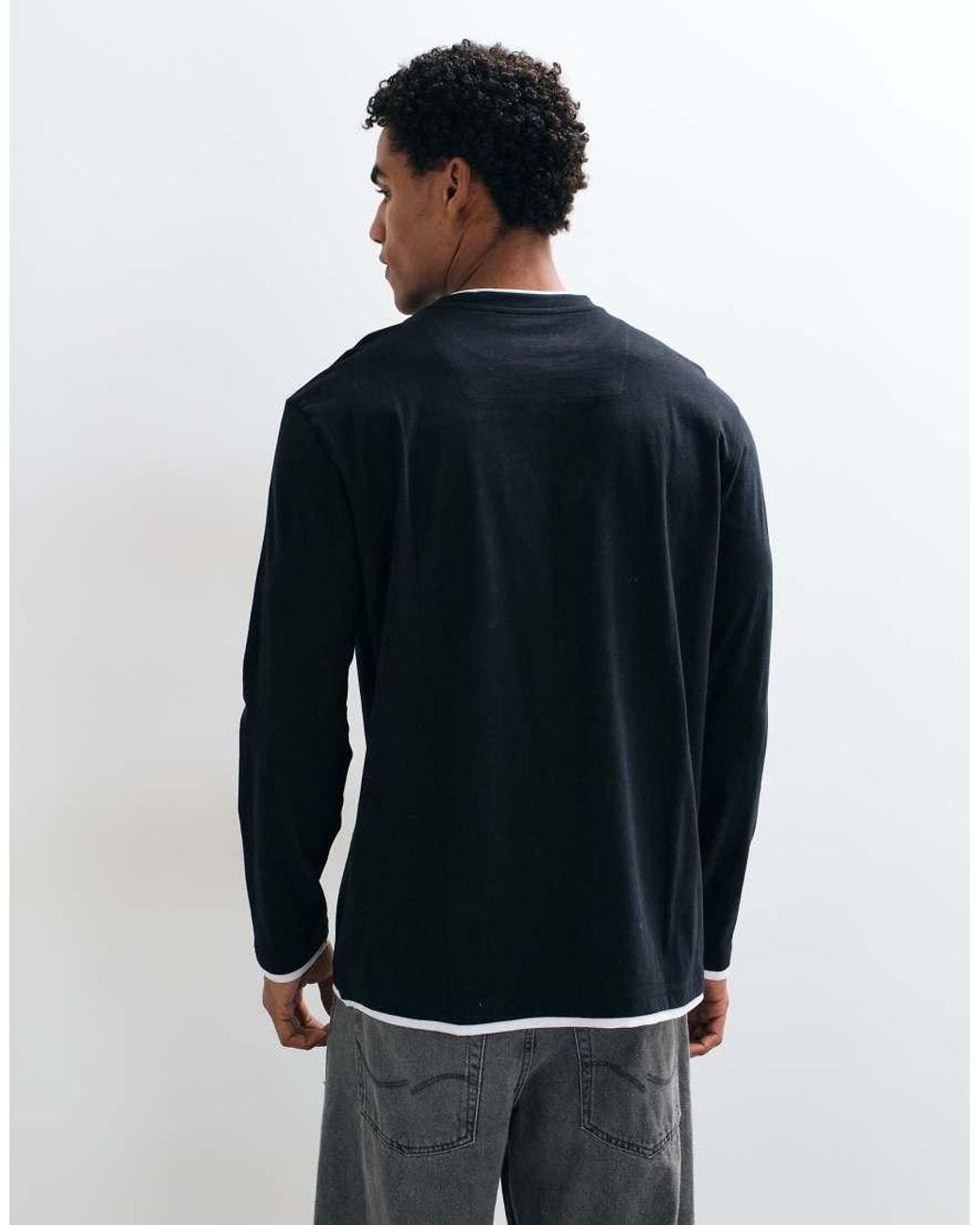 Threadbare Blue Long Sleeve Cotton Relaxed Fit T-shirt for men
