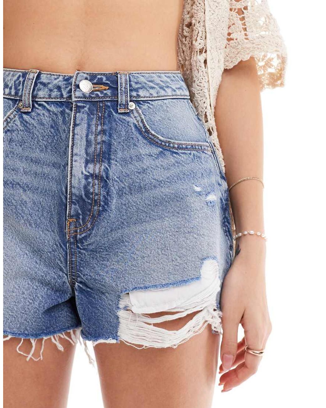 Miss Selfridge Extreme Ripped Short in Blue Lyst UK
