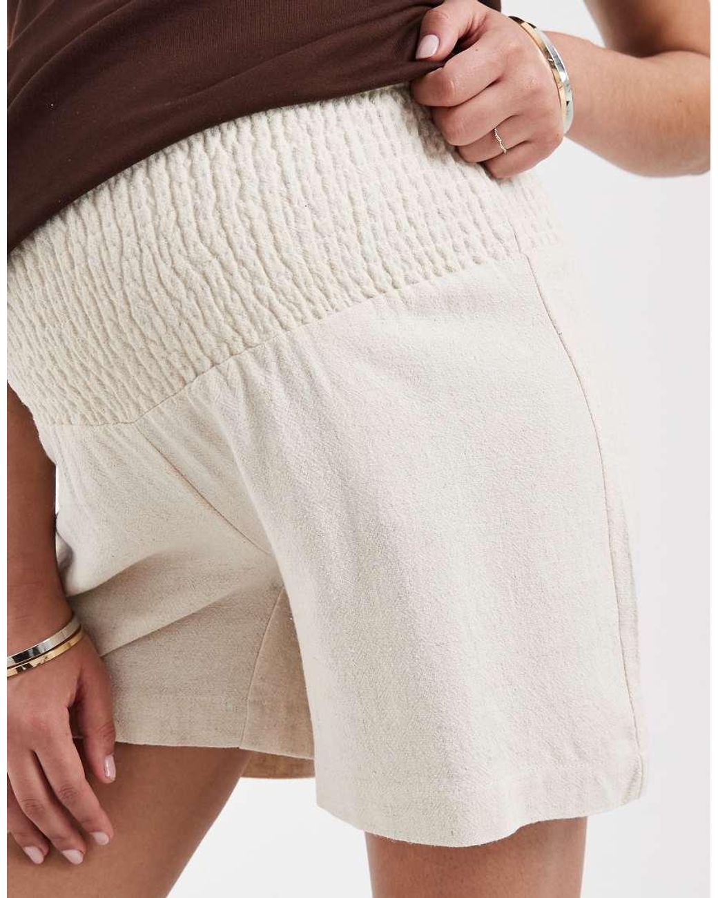 ONLY Brown Linen Blend Shorts With Elasticated Waistband