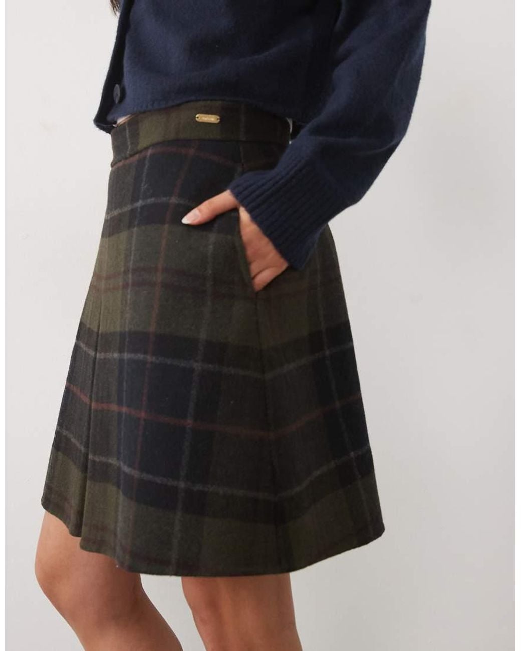 Barbour Black Marlow Pleated Tartan Check Wool-look Mini Skirt