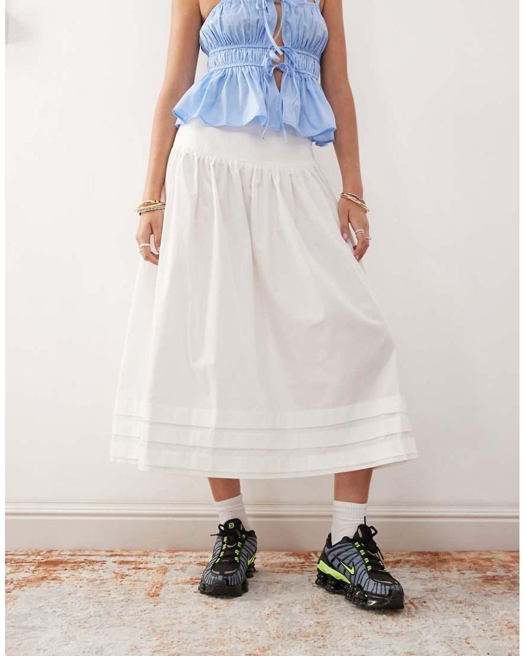 Collusion White Prairie Maxi Skirt With Pintuck Detailing