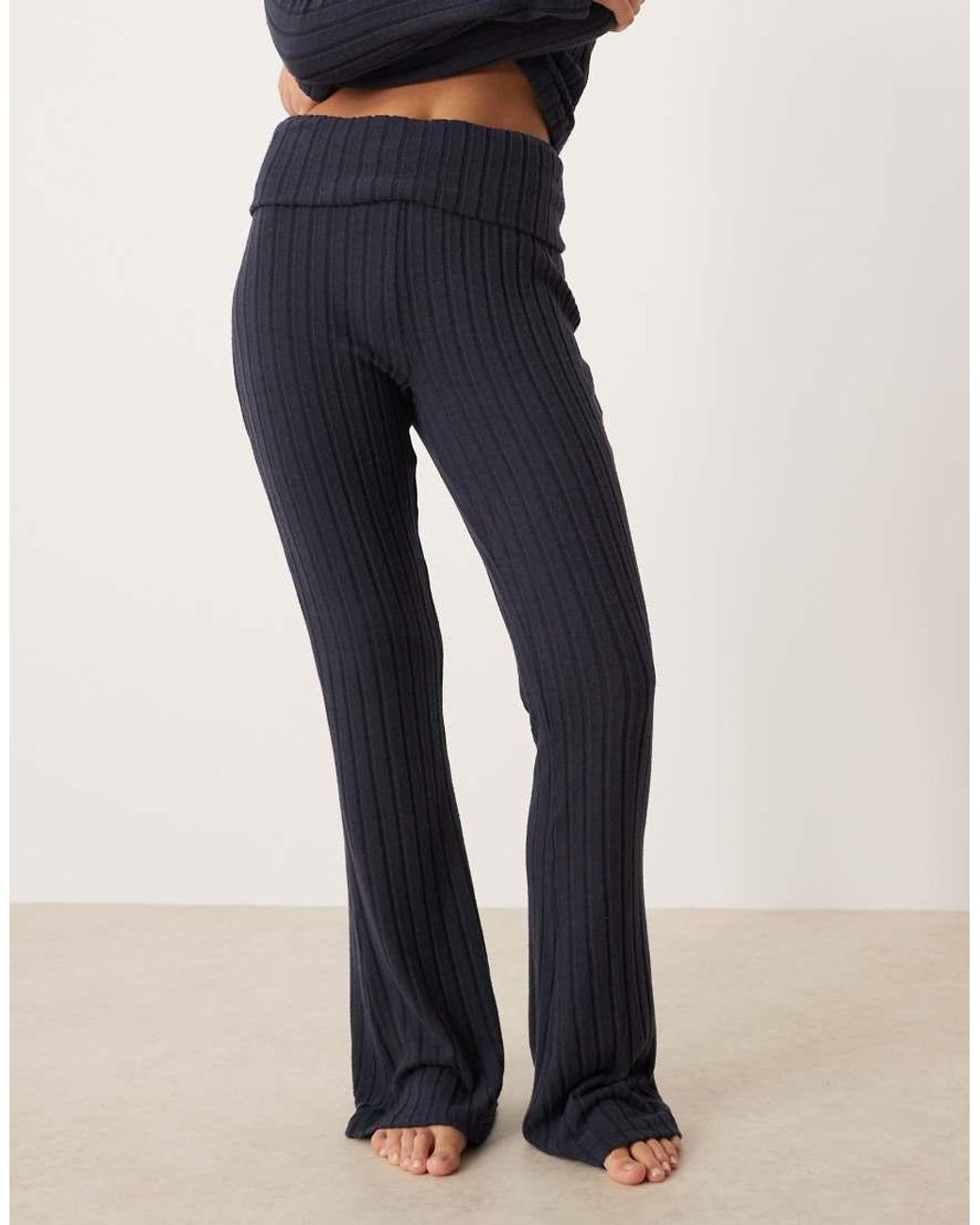 ASOS Blue Wide Rib Fold Over Wide Leg Pants